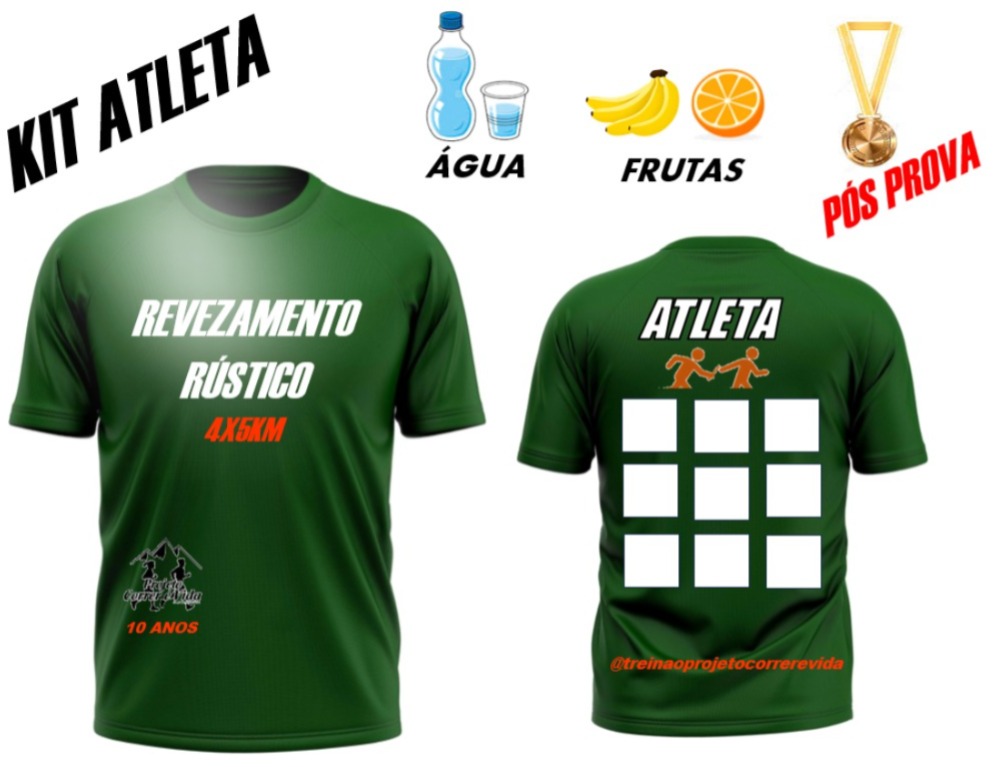 KIT COMPLETO COM CAMISETA REVEZAMENTO RÚSTICO 4X5KM MISTO